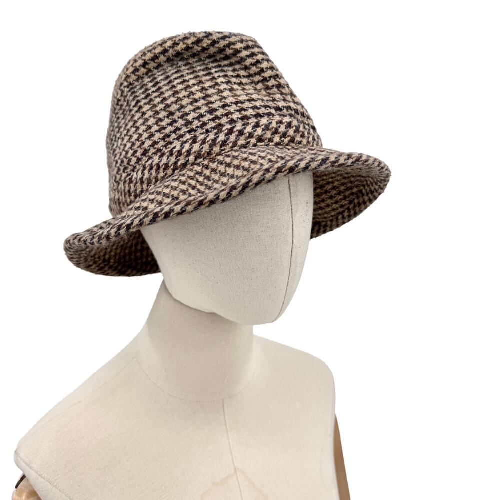 Vintage 70s Totes Houndstooth Fedora Rain Hat